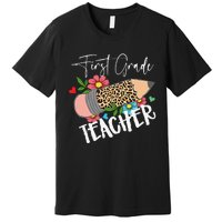 First Grade Teacher Leopard Pencil 1st Grade  Teacher Premium T-Shirt