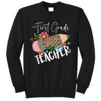 First Grade Teacher Leopard Pencil 1st Grade  Teacher Tall Sweatshirt