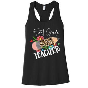 First Grade Teacher Leopard Pencil 1st Grade  Teacher Women's Racerback Tank