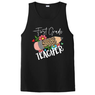 First Grade Teacher Leopard Pencil 1st Grade  Teacher PosiCharge Competitor Tank