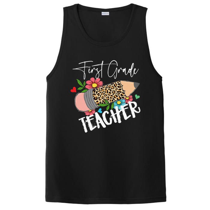 First Grade Teacher Leopard Pencil 1st Grade  Teacher PosiCharge Competitor Tank