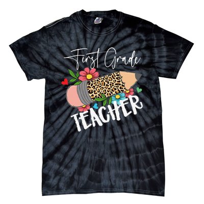 First Grade Teacher Leopard Pencil 1st Grade  Teacher Tie-Dye T-Shirt