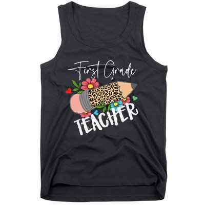 First Grade Teacher Leopard Pencil 1st Grade  Teacher Tank Top