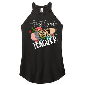 First Grade Teacher Leopard Pencil 1st Grade  Teacher Women's Perfect Tri Rocker Tank