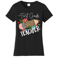 First Grade Teacher Leopard Pencil 1st Grade  Teacher Women's T-Shirt