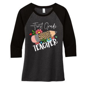 First Grade Teacher Leopard Pencil 1st Grade  Teacher Women's Tri-Blend 3/4-Sleeve Raglan Shirt