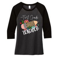 First Grade Teacher Leopard Pencil 1st Grade  Teacher Women's Tri-Blend 3/4-Sleeve Raglan Shirt