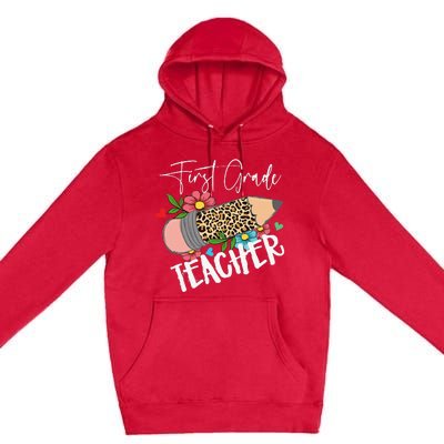 First Grade Teacher Leopard Pencil 1st Grade  Teacher Premium Pullover Hoodie