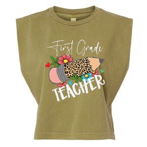 First Grade Teacher Leopard Pencil 1st Grade  Teacher Garment-Dyed Women's Muscle Tee