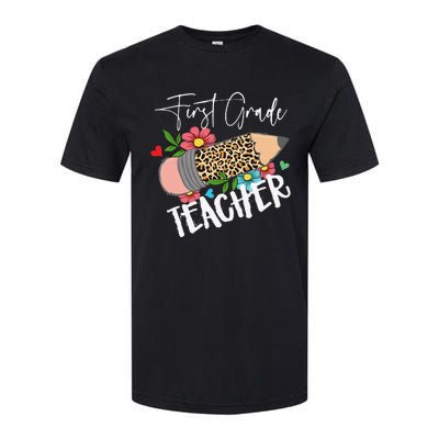 First Grade Teacher Leopard Pencil 1st Grade  Teacher Softstyle CVC T-Shirt