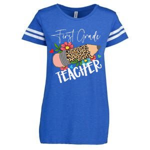 First Grade Teacher Leopard Pencil 1st Grade  Teacher Enza Ladies Jersey Football T-Shirt