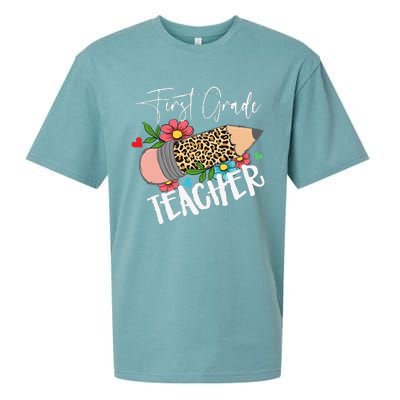 First Grade Teacher Leopard Pencil 1st Grade  Teacher Sueded Cloud Jersey T-Shirt