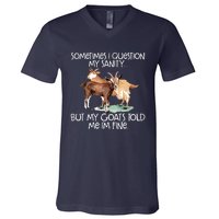 Funny Goat Tee For Crazy People Who Speak With Goats V-Neck T-Shirt