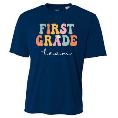 First Grade Team Retro Groovy Vintage First Day Of School Cooling Performance Crew T-Shirt