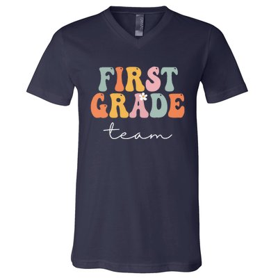 First Grade Team Retro Groovy Vintage First Day Of School V-Neck T-Shirt