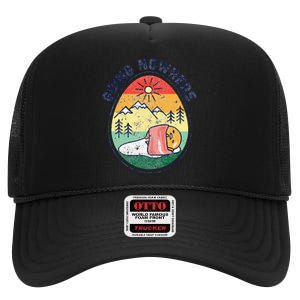 funny Gudetama the Lazy Egg Camping Going Nowhere High Crown Mesh Back Trucker Hat