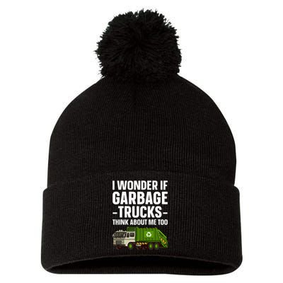 Funny Garbage Truck Art Trash Garbage Truck Pom Pom 12in Knit Beanie