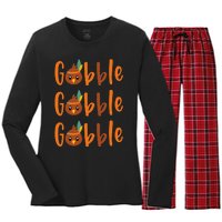 Funny Gobble Turkey Pilgrim Little Thanksgiving Women's Long Sleeve Flannel Pajama Set 