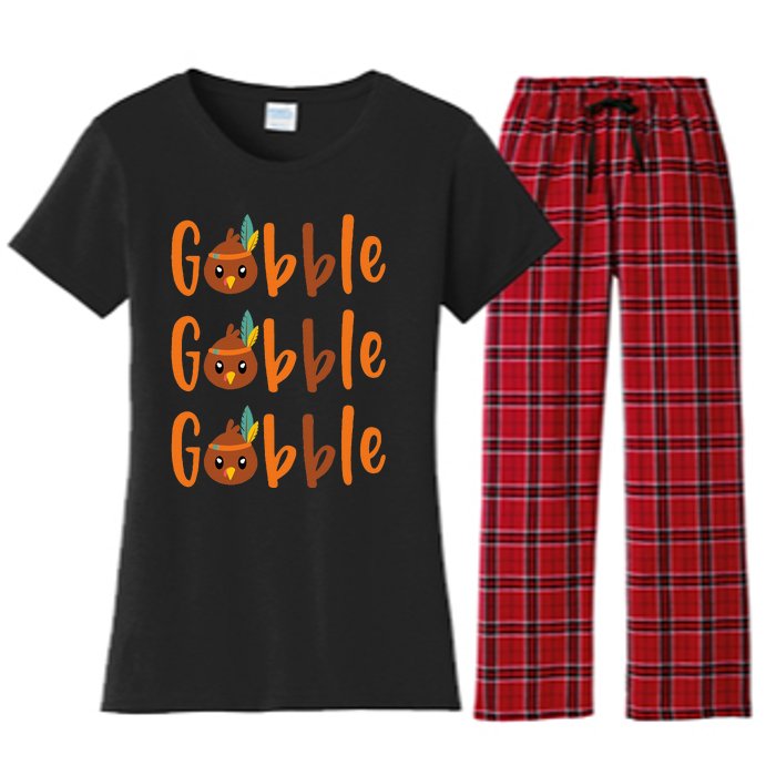 Funny Gobble Turkey Pilgrim Little Thanksgiving Women's Flannel Pajama Set