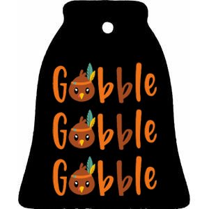 Funny Gobble Turkey Pilgrim Little Thanksgiving Ceramic Bell Ornament