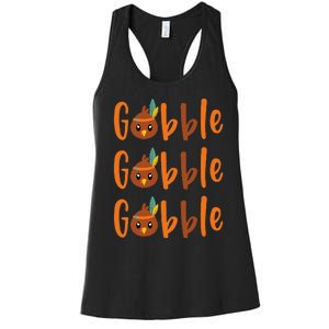 Funny Gobble Turkey Pilgrim Little Thanksgiving Women's Racerback Tank