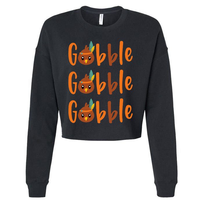 Funny Gobble Turkey Pilgrim Little Thanksgiving Cropped Pullover Crew