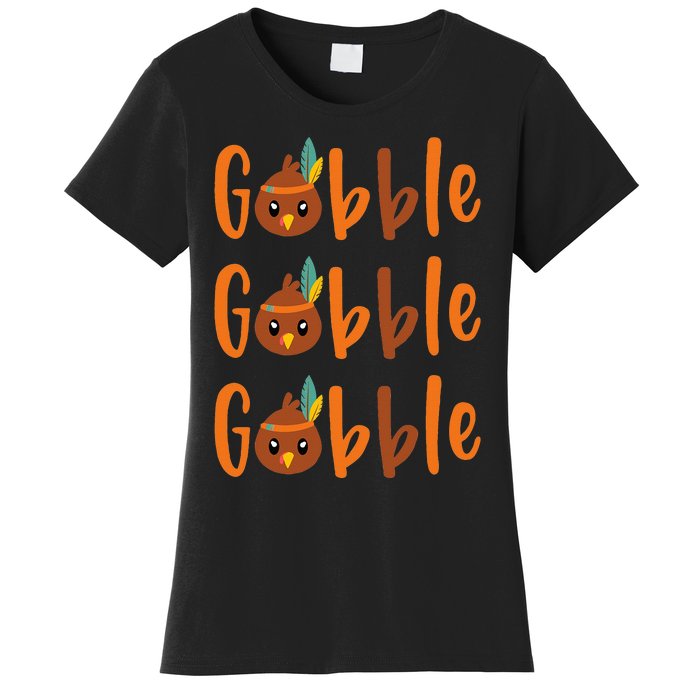 Funny Gobble Turkey Pilgrim Little Thanksgiving Women's T-Shirt