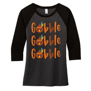 Funny Gobble Turkey Pilgrim Little Thanksgiving Women's Tri-Blend 3/4-Sleeve Raglan Shirt