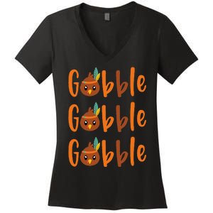 Funny Gobble Turkey Pilgrim Little Thanksgiving Women's V-Neck T-Shirt