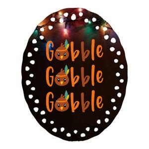 Funny Gobble Turkey Pilgrim Little Thanksgiving Ceramic Oval Ornament