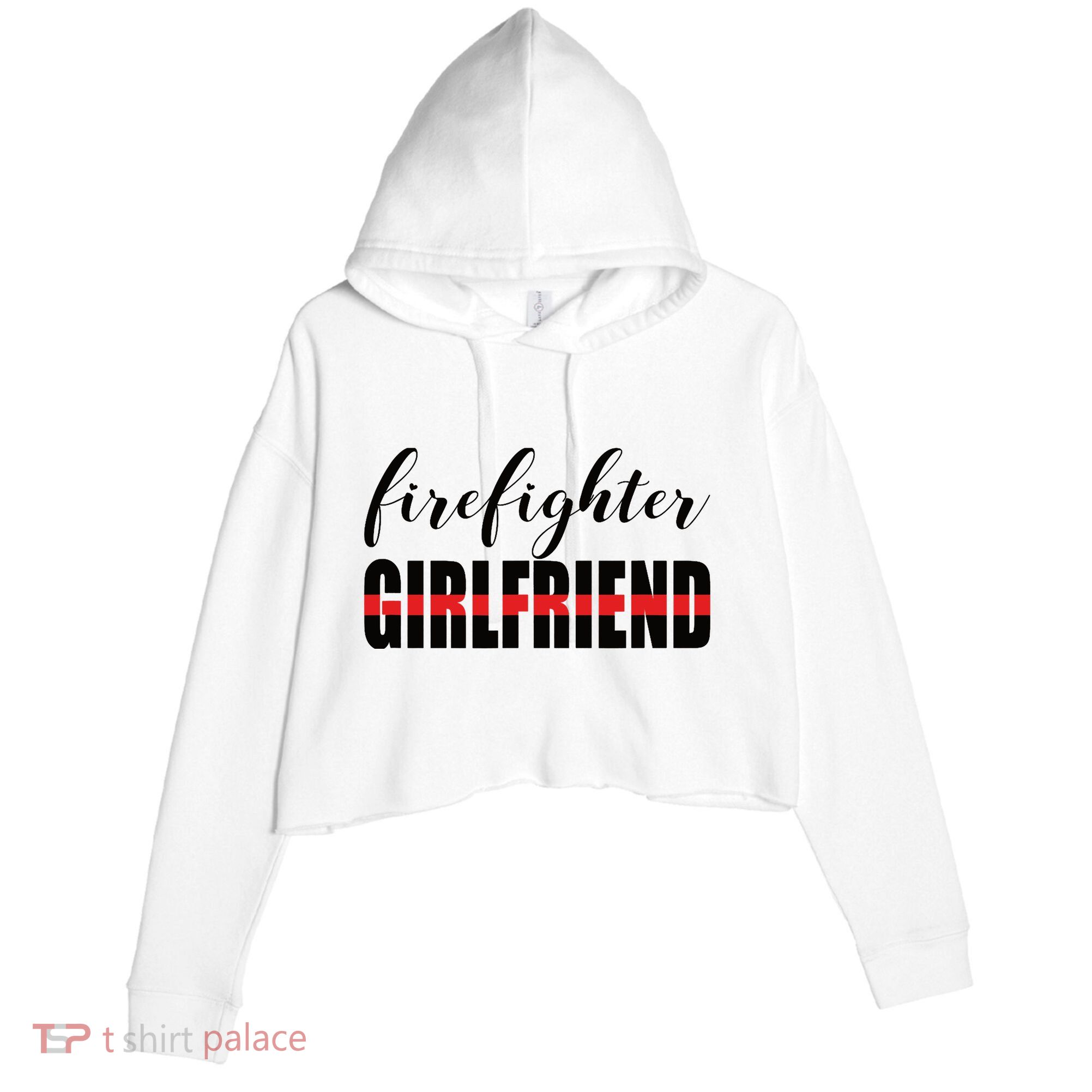 Firefighter Girlfriend - Thin Red Line Fireman Love Crop Fleece Hoodie