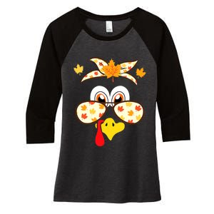 Funny Gobble Turkey Thanksgiving Face Costume Boys Girls Kid Women's Tri-Blend 3/4-Sleeve Raglan Shirt