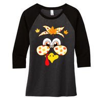 Funny Gobble Turkey Thanksgiving Face Costume Boys Girls Kid Women's Tri-Blend 3/4-Sleeve Raglan Shirt