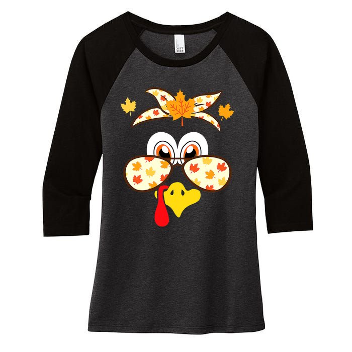 Funny Gobble Turkey Thanksgiving Face Costume Boys Girls Kid Women's Tri-Blend 3/4-Sleeve Raglan Shirt