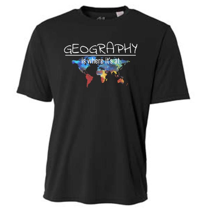 Funny Geography Teacher Earth Day Design Is Where Its At Cooling Performance Crew T-Shirt