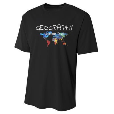 Funny Geography Teacher Earth Day Design Is Where Its At Performance Sprint T-Shirt