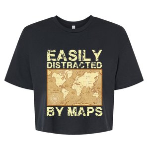 Funny Geography Teacher Easily Distracted By Maps Bella+Canvas Jersey Crop Tee