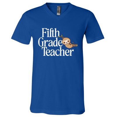 Fifth Grade Teacher Sloth Back To School 5Th Grade Funny Gift V-Neck T-Shirt