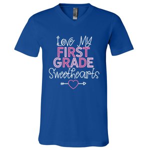 First Grade Teacher Valentines Day Cute Gift Love Sweethearts Gift V-Neck T-Shirt