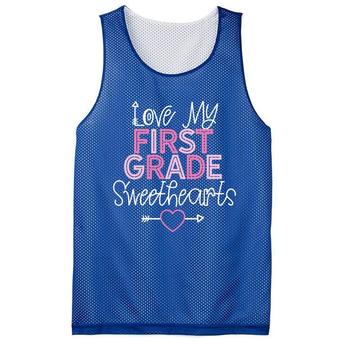 First Grade Teacher Valentines Day Cute Gift Love Sweethearts Gift Mesh Reversible Basketball Jersey Tank