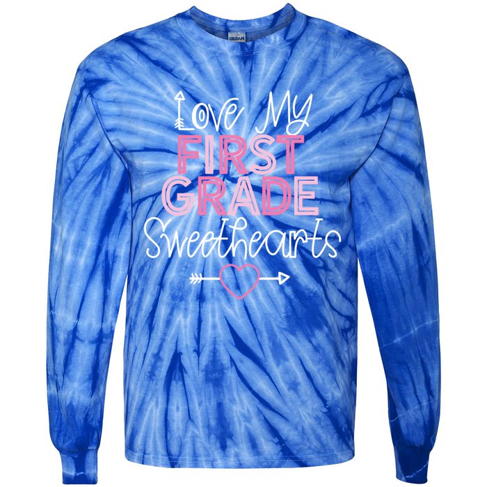 First Grade Teacher Valentines Day Cute Gift Love Sweethearts Gift Tie-Dye Long Sleeve Shirt