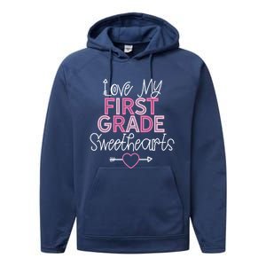 First Grade Teacher Valentines Day Cute Gift Love Sweethearts Gift Performance Fleece Hoodie