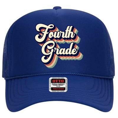 Fourth Grade Teacher Retro Vintage High Crown Mesh Back Trucker Hat