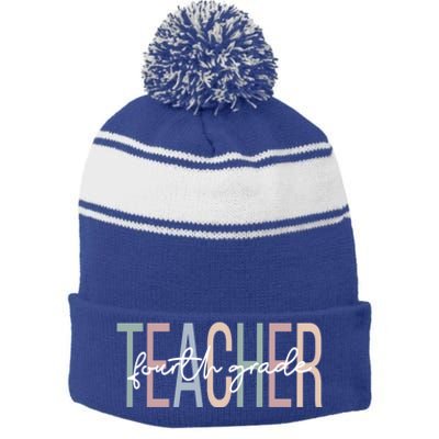 Fourth Grade Teacher Boho 4Th Grade Teacher Meaningful Gift Stripe Pom Pom Beanie