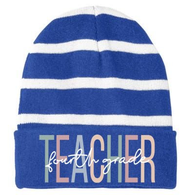 Fourth Grade Teacher Boho 4Th Grade Teacher Meaningful Gift Striped Beanie with Solid Band