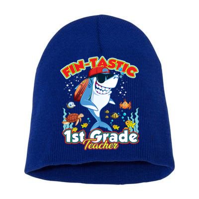 First Grade Teacher Shark Meaningful Gift Short Acrylic Beanie