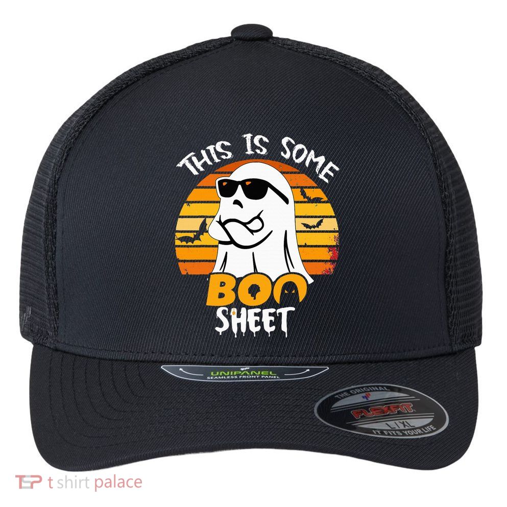 Funny Ghost This Is Some Boo Sheet horror Halloween Costume Flexfit Unipanel Trucker Cap