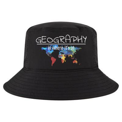 Funny Geography Teacher Earth Day Design Is Where It's At Cool Comfort Performance Bucket Hat