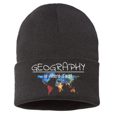 Funny Geography Teacher Earth Day Design Is Where It's At Sustainable Knit Beanie