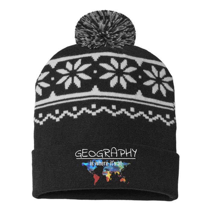 Funny Geography Teacher Earth Day Design Is Where It's At USA-Made Snowflake Beanie